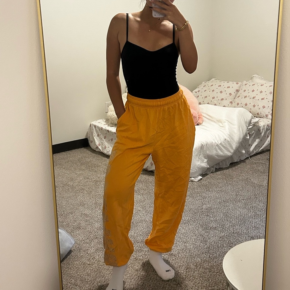 VS PINK Orange Sweatpants with Rhinestone Detail